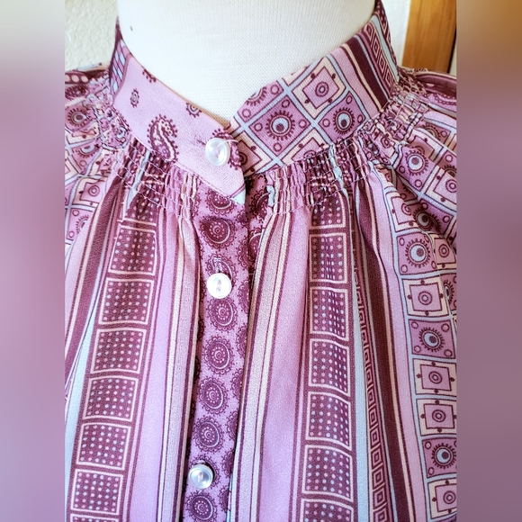70s boho pink sheer button up blouse vintage - Picture 6 of 6